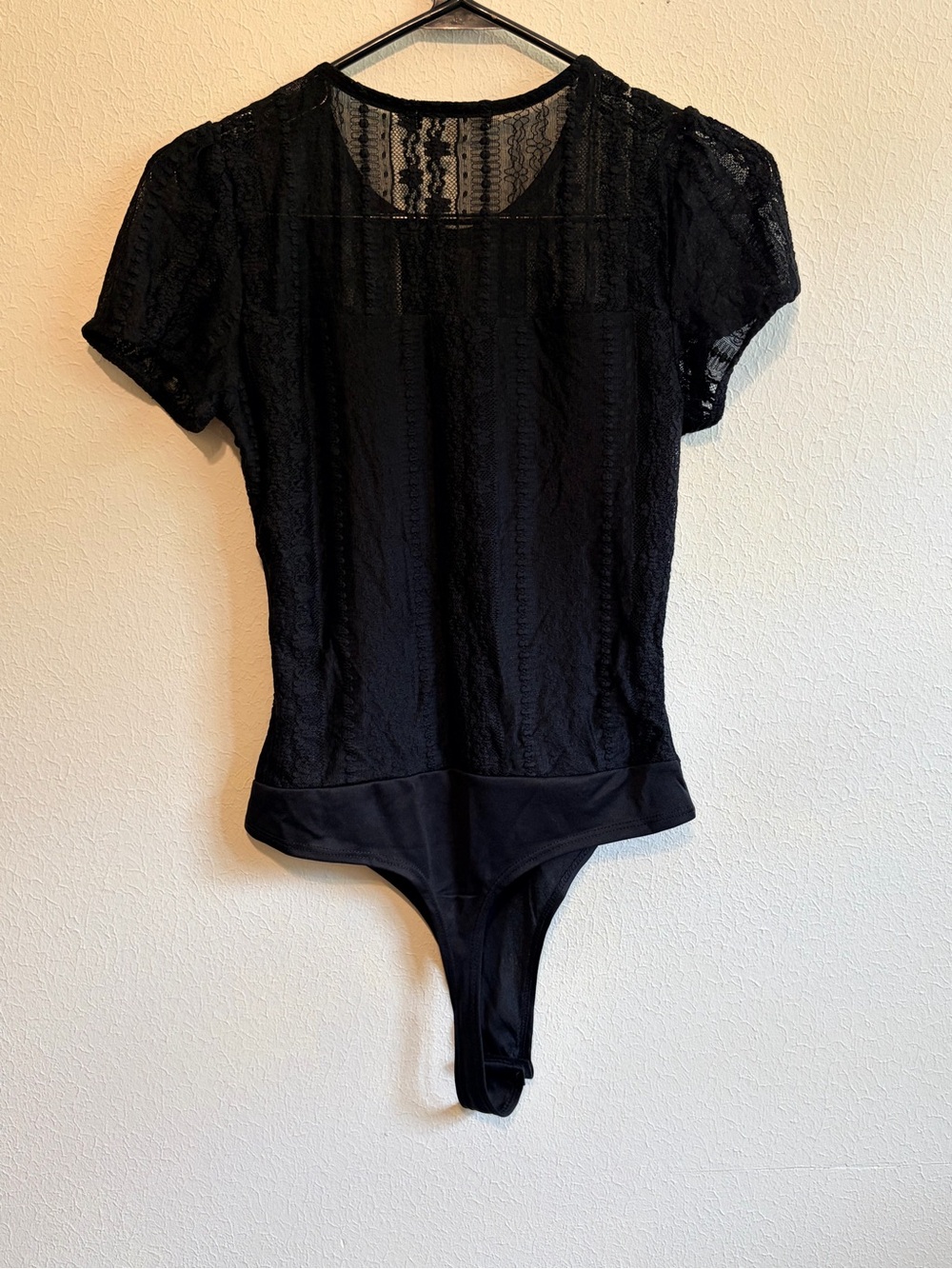Witchy Sheer & Lined Lace Short-Sleeve Black Bodysuit sz Med Goth whimsy goth